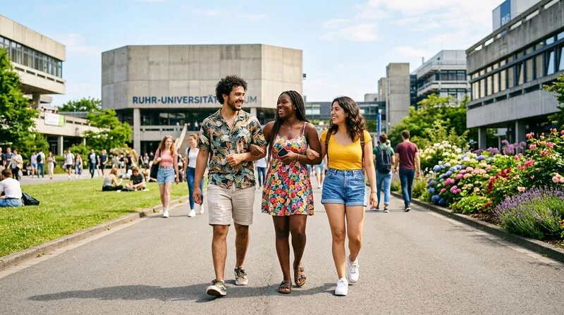 Gruppe Freunde Campus Sommer Bochum StudierenGuru