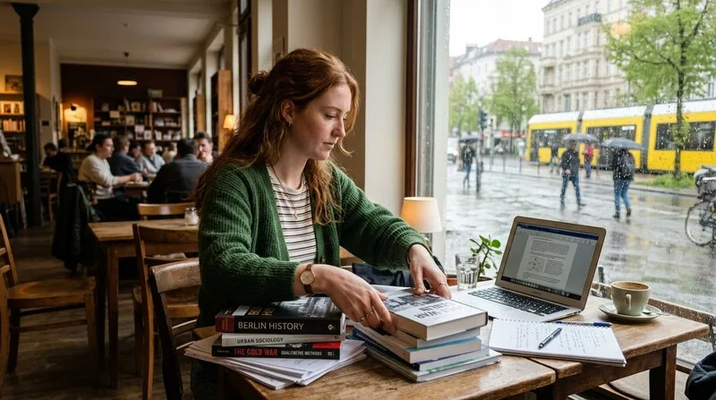 Studentin erstellt Lernplan an Pinnwand